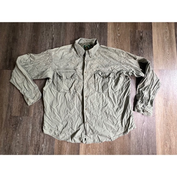 Cabelas Fishing Shirt Mens XL Green Long Sleeve Ventilated ExxonMobil 3516